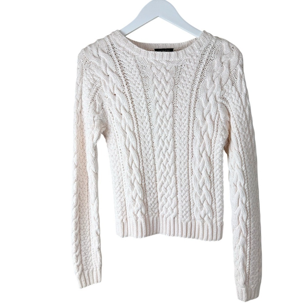 J Crew‎ Cable Knit Cotton Sweater Womens Small Pale Pink Crew Neck Long Sleeve